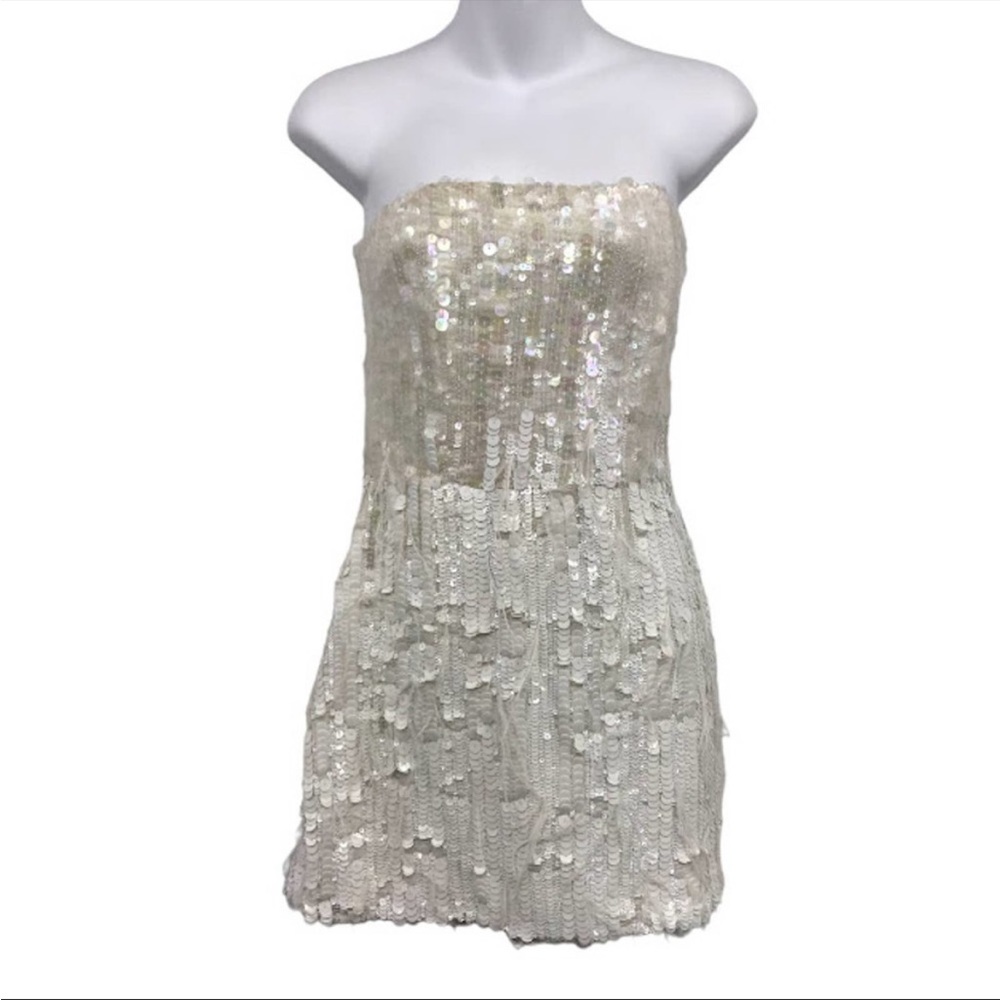 Retrofete Anastasia Sequin Feather Dress S Strapless Bodycon Cocktail Party NWT
